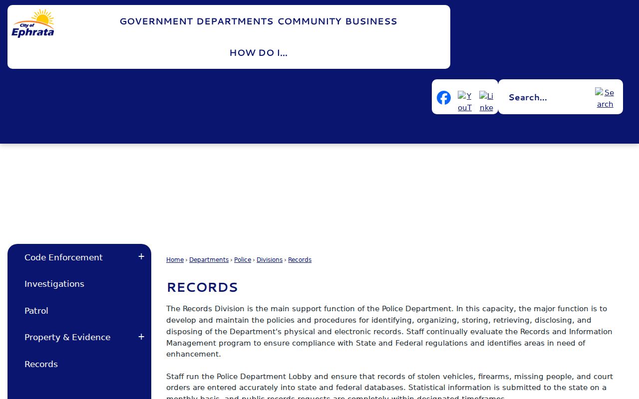 Ephrata criminal records information from the police records unit