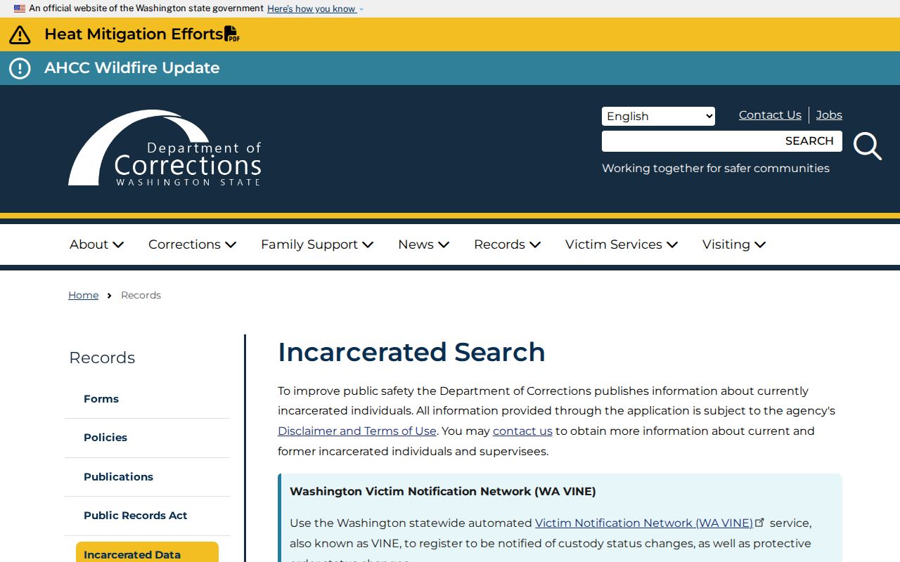 Grant County arrest records route to Washington DOC incarcerated search