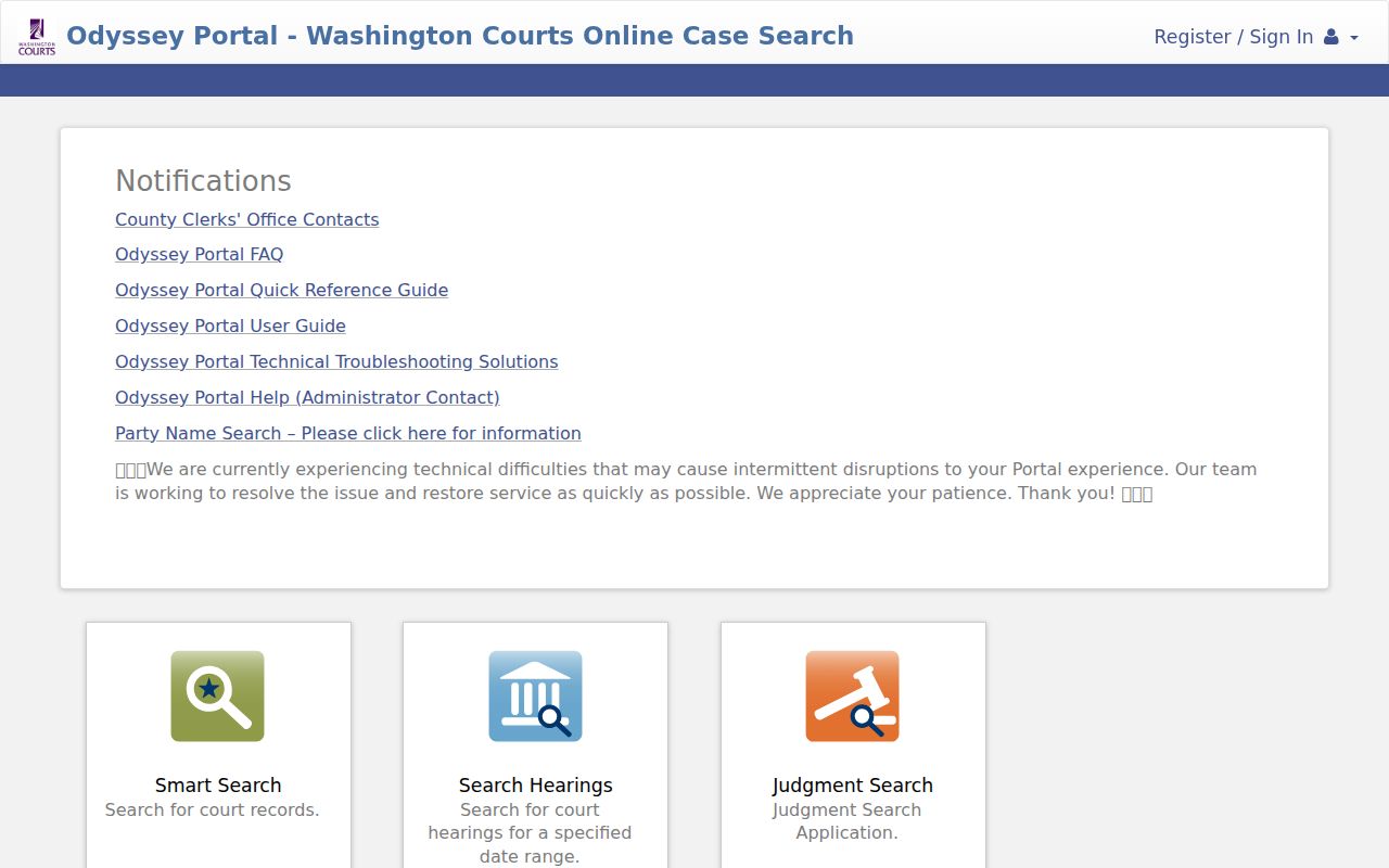 Grant County criminal court case search in Odyssey Portal