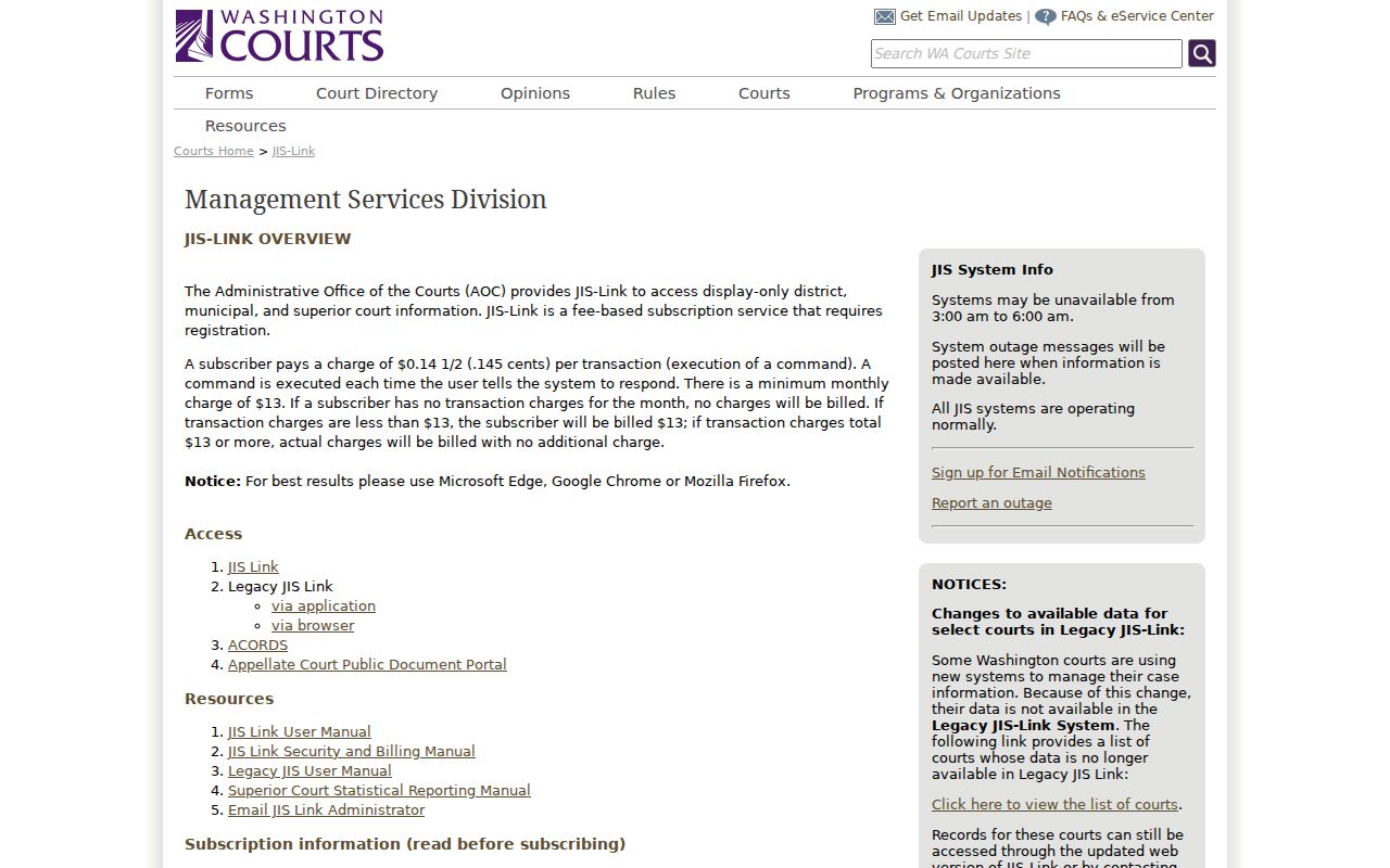 JIS-Link access for Grant County criminal court cases