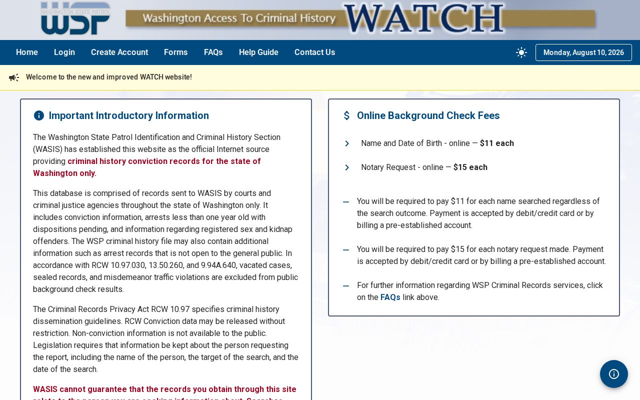 Grant County criminal history search through Washington WATCH