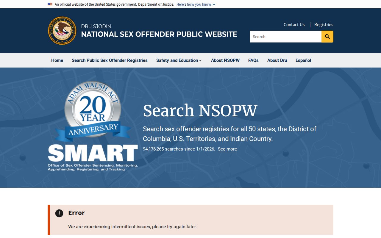 Grant County sex offender search through the national NSOPW registry