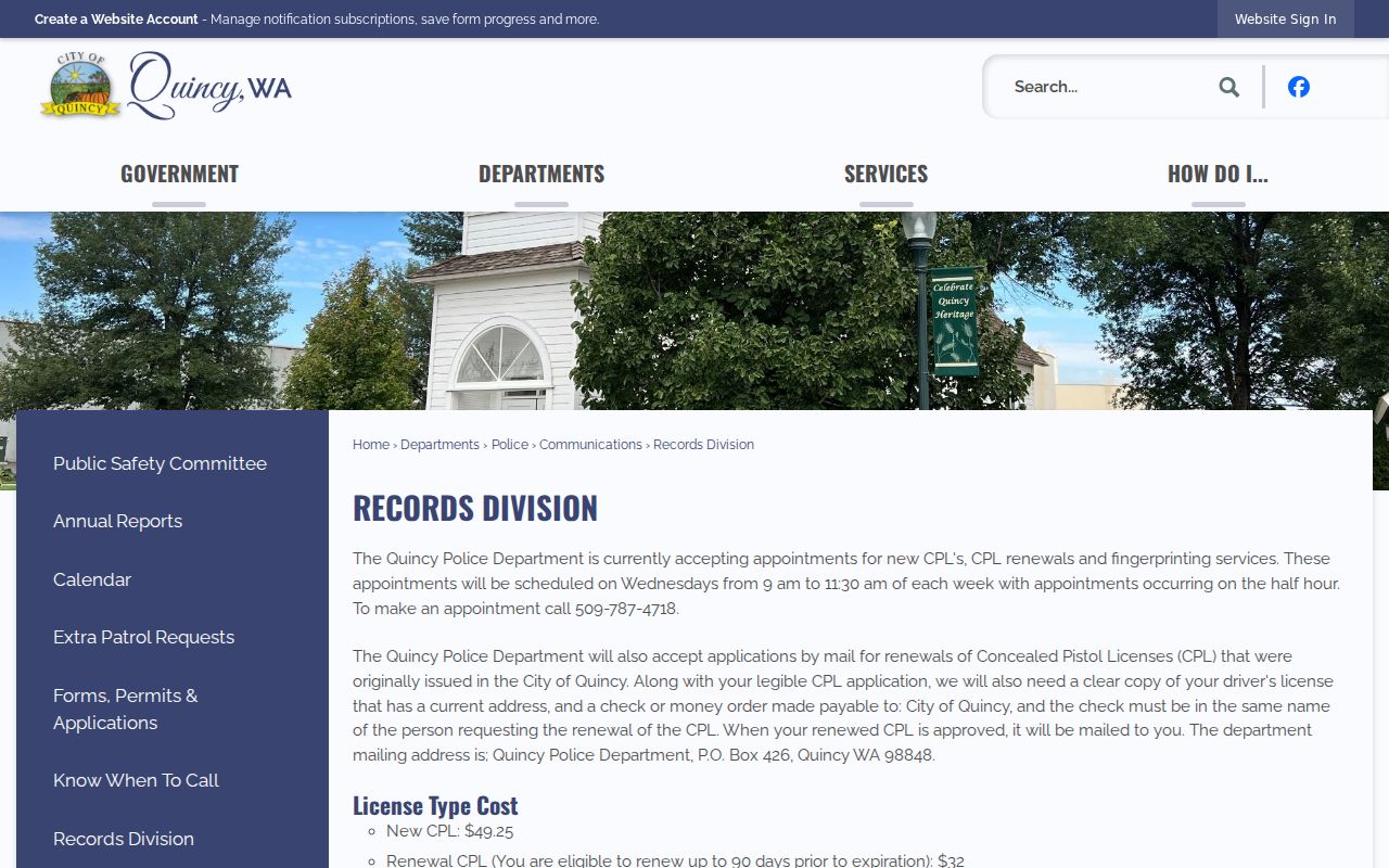 Quincy criminal records at the Police Records Division
